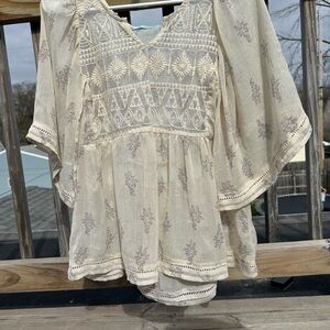 Maurices Cream Flutter Sleeve Blouse with Embellished Details